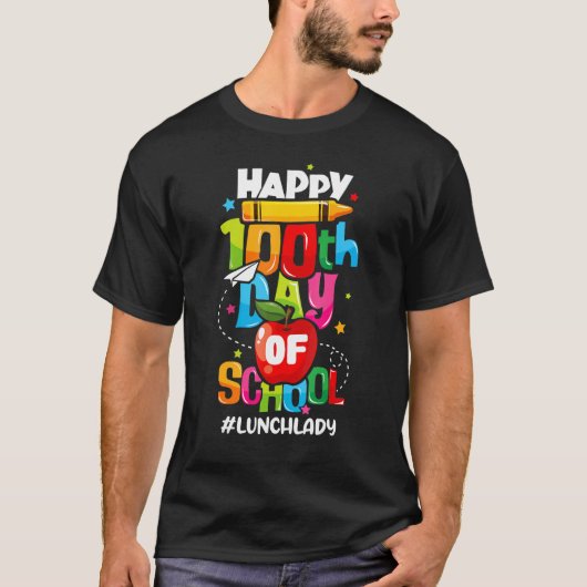 Happy 100th Days Of School Lunch Lady Cafeteria Wo Tシャツ (正面)