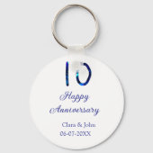 Happy 10th anniversaryブルーグリッターの名前の追加日付 キーホルダー (裏面)