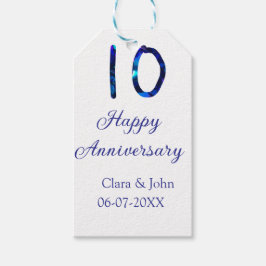 Happy 10th anniversaryブルーグリッターの名前の追加日付 ギフトタグ