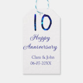 Happy 10th anniversaryブルーグリッターの名前の追加日付 ギフトタグ (裏面)