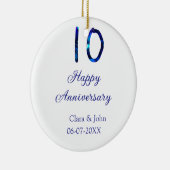 Happy 10th anniversaryブルーグリッターの名前の追加日付 セラミックオーナメント (右)