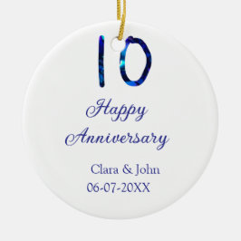 Happy 10th anniversaryブルーグリッターの名前の追加日付 セラミックオーナメント