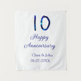 Happy 10th anniversaryブルーグリッターの名前の追加日付 タペストリー