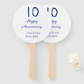 Happy 10th anniversaryブルーグリッターの名前の追加日付 ハンドファン (正面&裏面)
