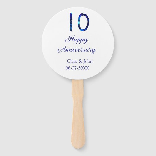Happy 10th anniversaryブルーグリッターの名前の追加日付 ハンドファン (正面)
