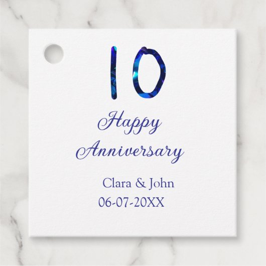 Happy 10th anniversaryブルーグリッターの名前の追加日付 フェイバータグ (正面)