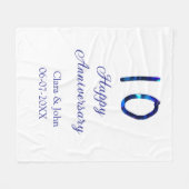 Happy 10th anniversaryブルーグリッターの名前の追加日付 フリースブランケット (正面(横))