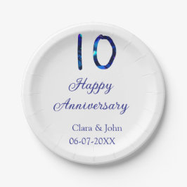 Happy 10th anniversaryブルーグリッターの名前の追加日付 ペーパープレート
