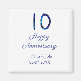 Happy 10th anniversaryブルーグリッターの名前の追加日付 マグネット