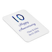 Happy 10th anniversaryブルーグリッターの名前の追加日付 マグネット (右側)
