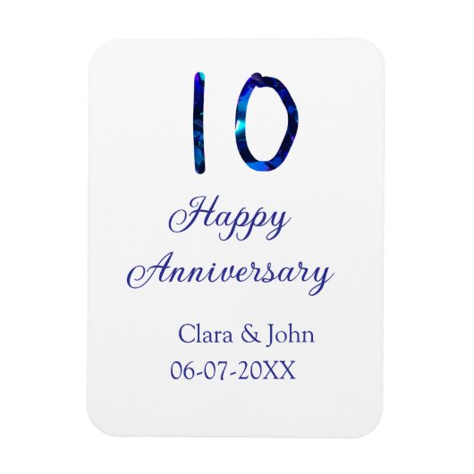 Happy 10th anniversaryブルーグリッターの名前の追加日付 マグネット (縦)