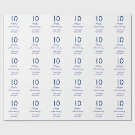 Happy 10th anniversaryブルーグリッターの名前の追加日付 ラッピングペーパー