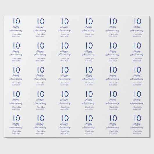 Happy 10th anniversaryブルーグリッターの名前の追加日付 ラッピングペーパー (フラット)