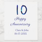 Happy 10th anniversaryブルーグリッターの名前の追加日付 ワインラベル (シングルラベル)