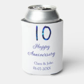 Happy 10th anniversaryブルーグリッターの名前の追加日付 缶クーラー (缶裏面)