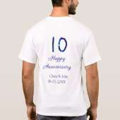 Happy 10th anniversaryブルーグリッターの名前の追加日付 tシャツ (裏面)