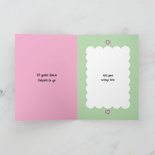 Happy 10th Anniversary add name pink green カード (内部)
