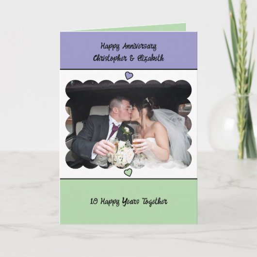 Happy 10th Anniversary add name purple green カード (正面)