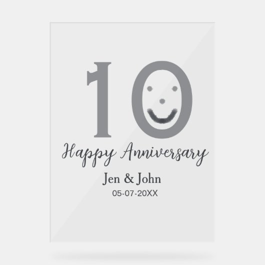 Happy 10th anniversary name date gray bold emoji アクリルサイン (正面)