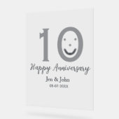 Happy 10th anniversary name date gray bold emoji アクリルサイン (傾斜)