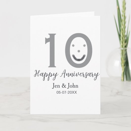 Happy 10th anniversary name date gray bold emoji カード (正面)