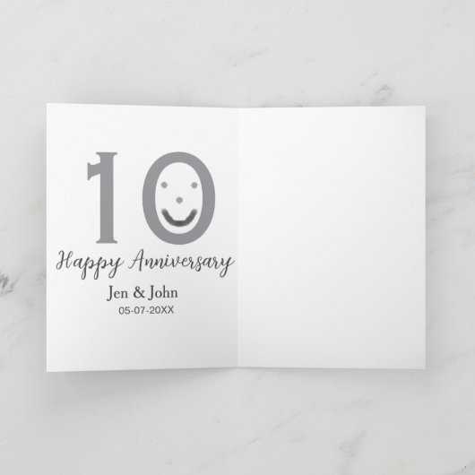 Happy 10th anniversary name date gray bold emoji カード (内部)