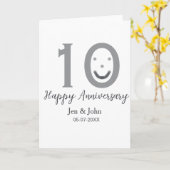 Happy 10th anniversary name date gray bold emoji カード (黄色い花)