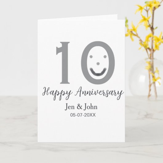 Happy 10th anniversary name date gray bold emoji カード (黄色い花)
