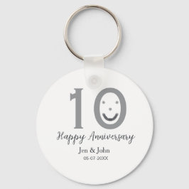 Happy 10th anniversary name date gray bold emoji キーホルダー
