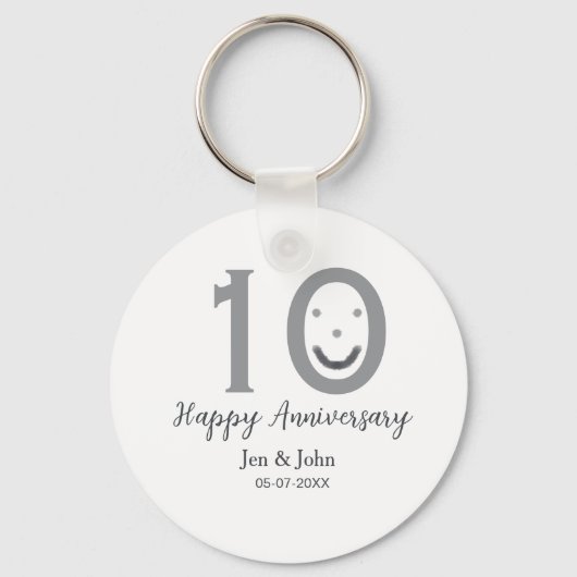 Happy 10th anniversary name date gray bold emoji キーホルダー (正面)