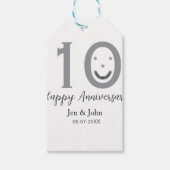 Happy 10th anniversary name date gray bold emoji ギフトタグ (正面)