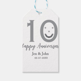 Happy 10th anniversary name date gray bold emoji ギフトタグ