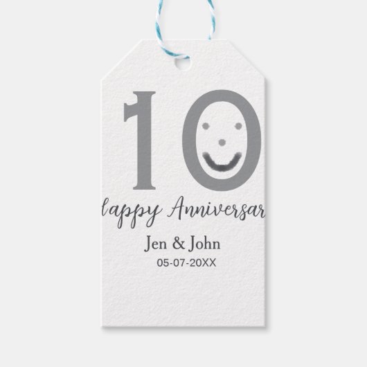 Happy 10th anniversary name date gray bold emoji ギフトタグ (正面)