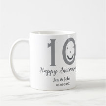 Happy 10th anniversary name date gray bold emoji