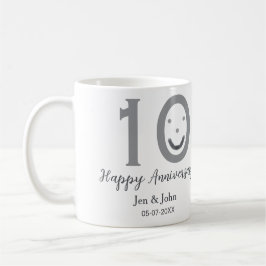 Happy 10th anniversary name date gray bold emoji コーヒーマグカップ