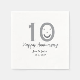 Happy 10th anniversary name date gray bold emoji スタンダードカクテルナプキン