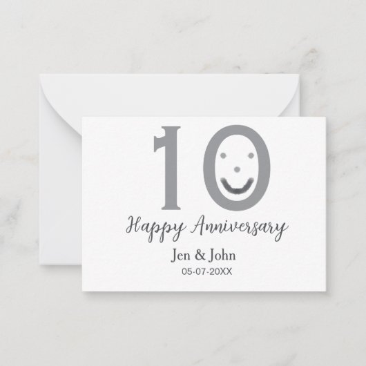 Happy 10th anniversary name date gray bold emoji ノートカード (正面)