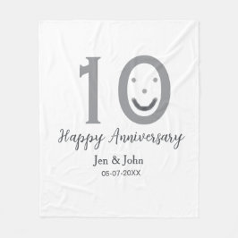 Happy 10th anniversary name date gray bold emoji フリースブランケット