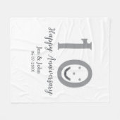 Happy 10th anniversary name date gray bold emoji フリースブランケット (正面(横))