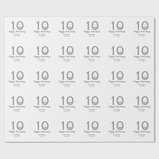 Happy 10th anniversary name date gray bold emoji ラッピングペーパー (フラット)