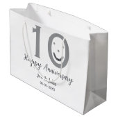 Happy 10th anniversary name date gray bold emoji ラージペーパーバッグ (裏面アングル)
