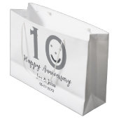 Happy 10th anniversary name date gray bold emoji ラージペーパーバッグ (正面アングル)