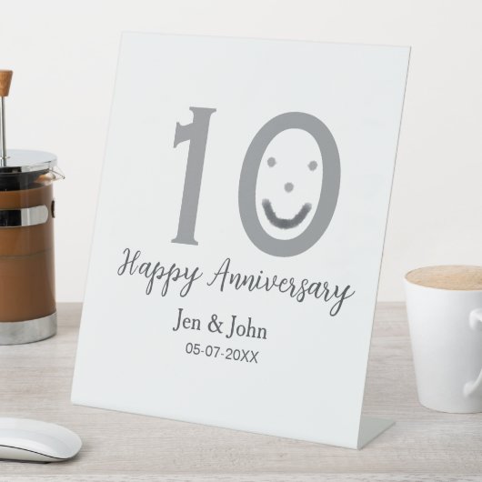 Happy 10th anniversary name date gray bold emoji 台座サイン (インサイチュ)