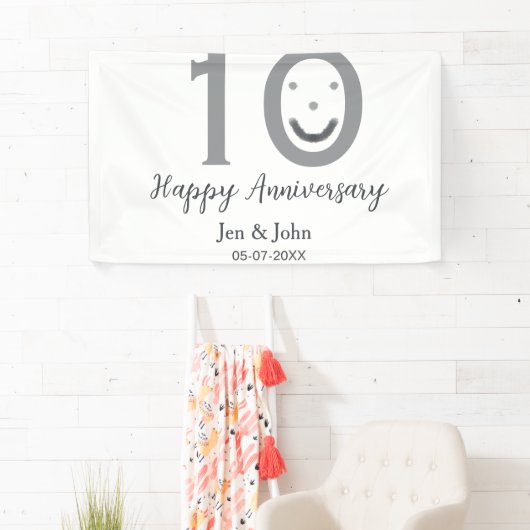 Happy 10th anniversary name date gray bold emoji 横断幕 (インサイチュ)