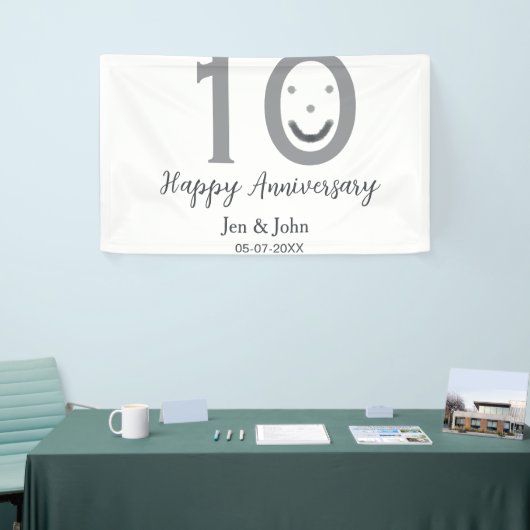 Happy 10th anniversary name date gray bold emoji 横断幕 (トレードショー)