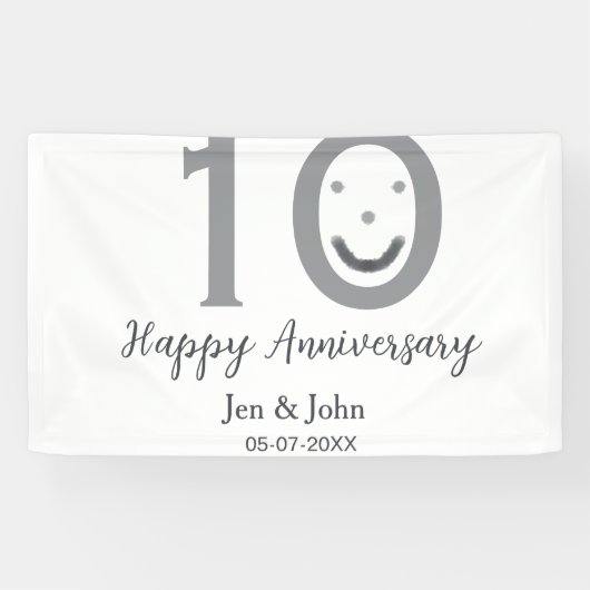 Happy 10th anniversary name date gray bold emoji 横断幕 (横)