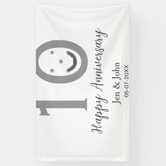 Happy 10th anniversary name date gray bold emoji 横断幕 (縦)