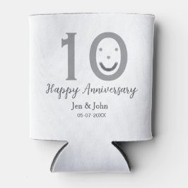 Happy 10th anniversary name date gray bold emoji 缶クーラー