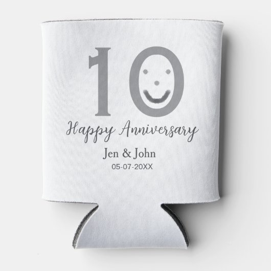 Happy 10th anniversary name date gray bold emoji 缶クーラー (正面)