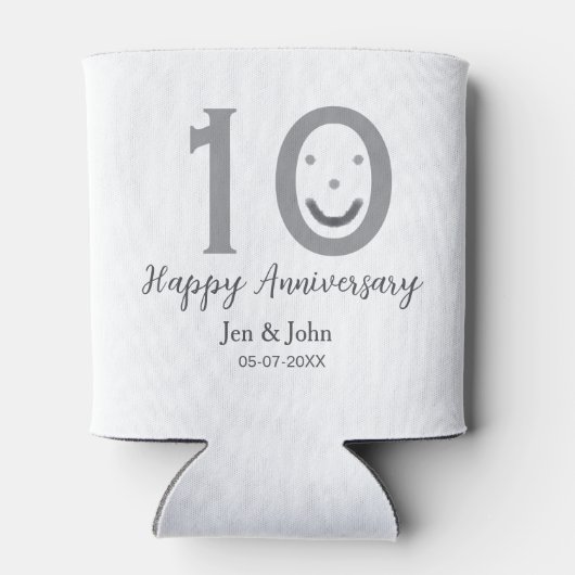 Happy 10th anniversary name date gray bold emoji 缶クーラー (裏面)